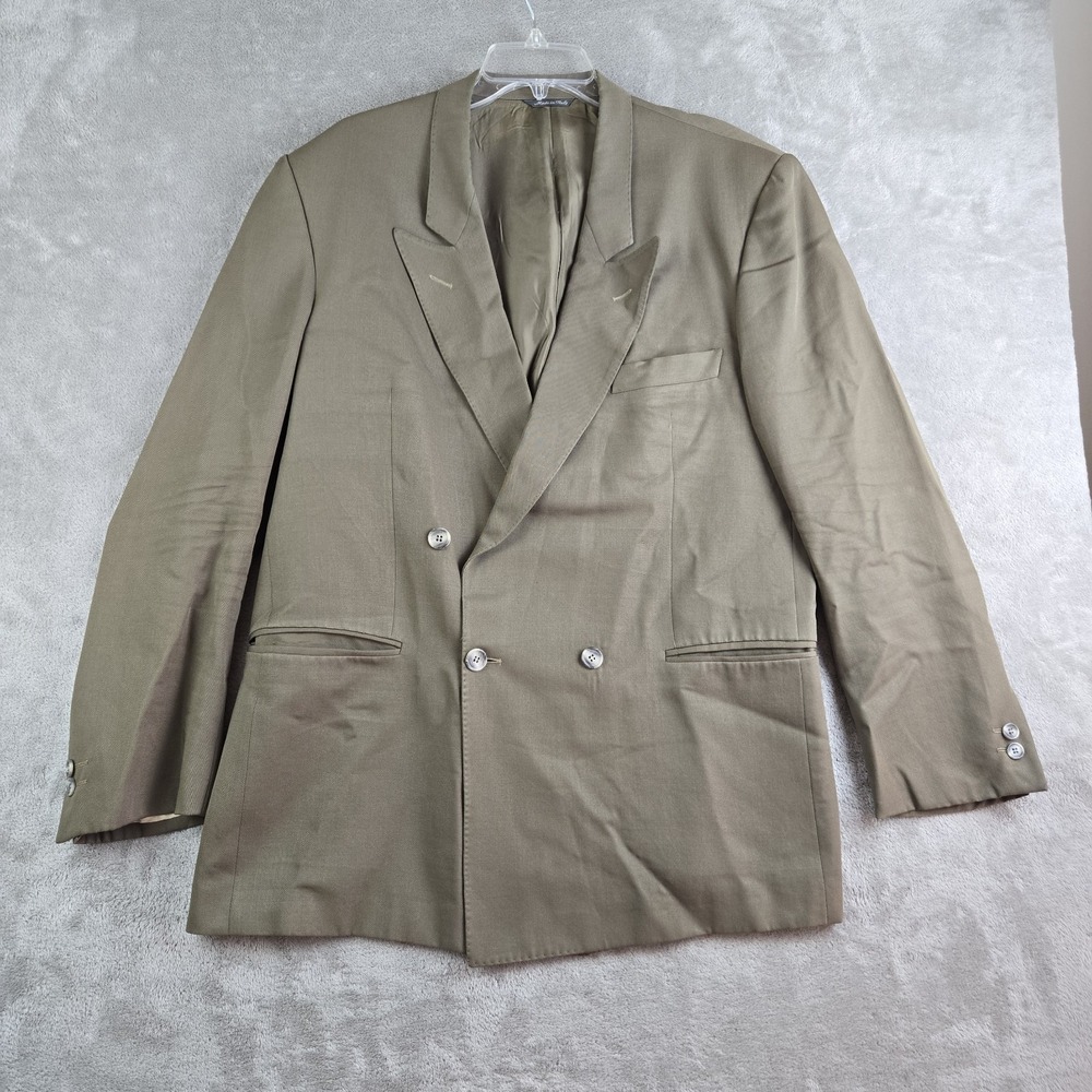 Vintage Lizi Rossi Blazer Men Olive Green Wool Double Breasted Pura Lana Vergine